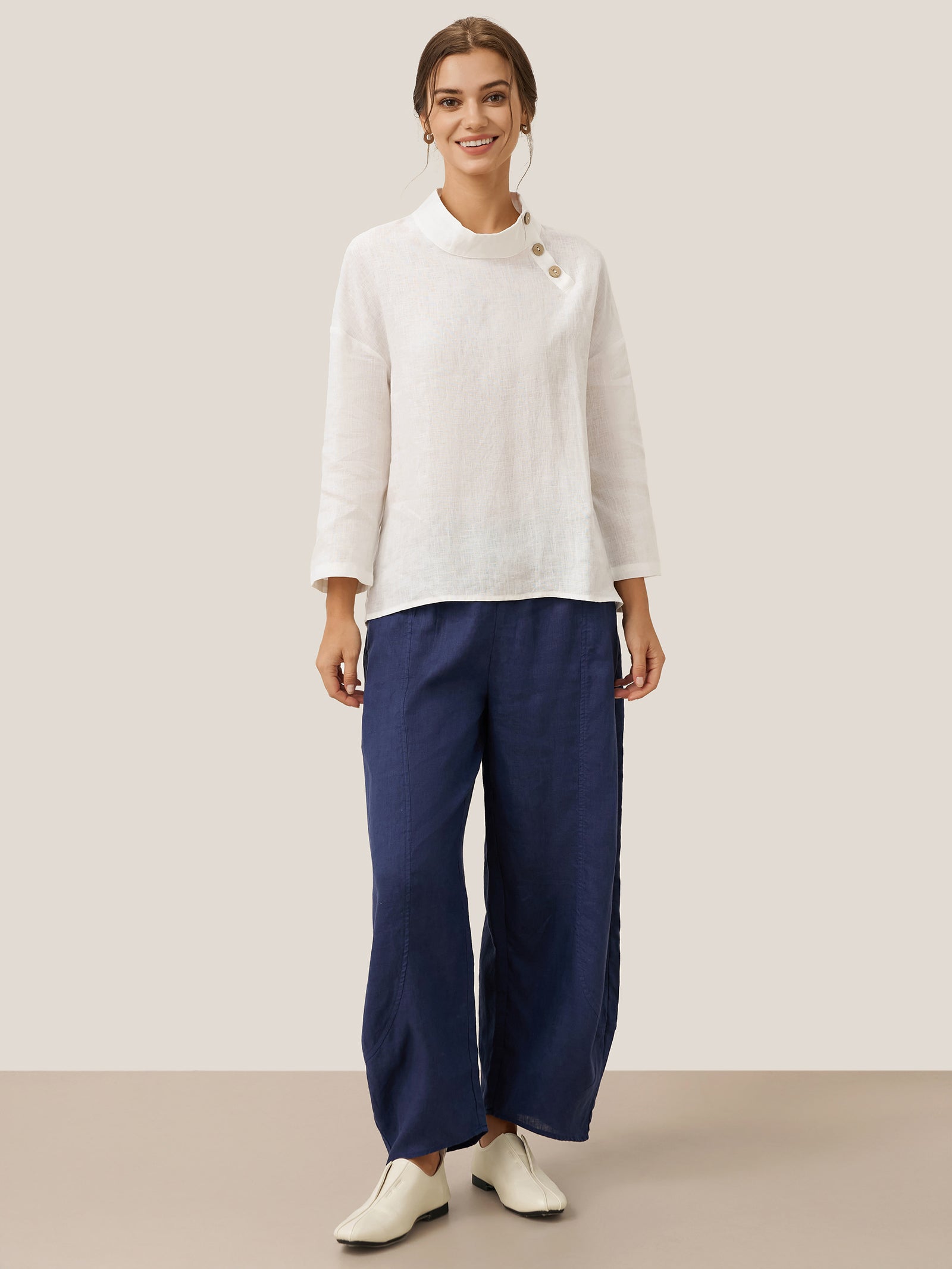 100% Linen Classic Side Neck Top CORA