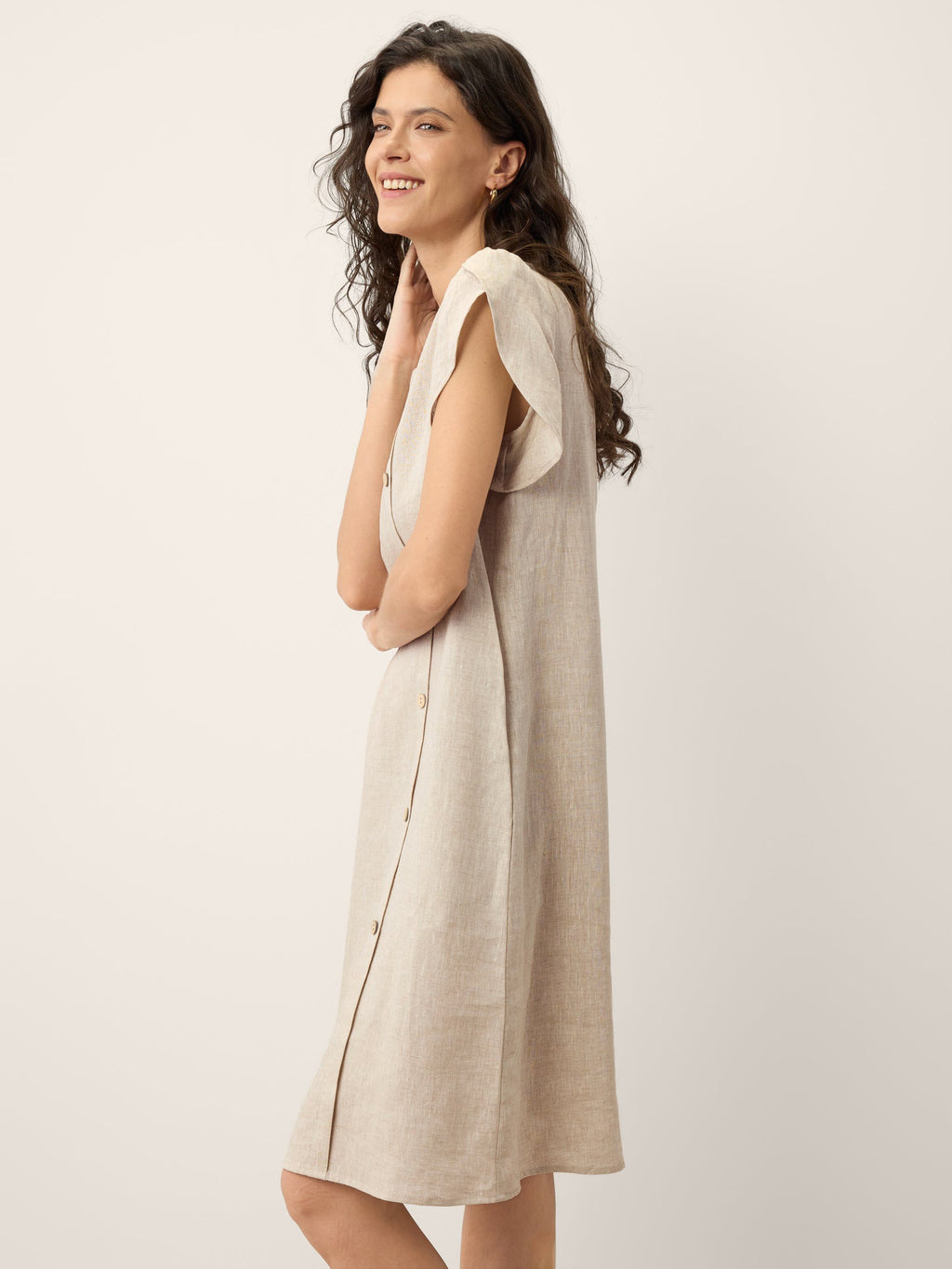 100% Linen Crescent Collar Ruffle Sleeve Mini Dress THERESA