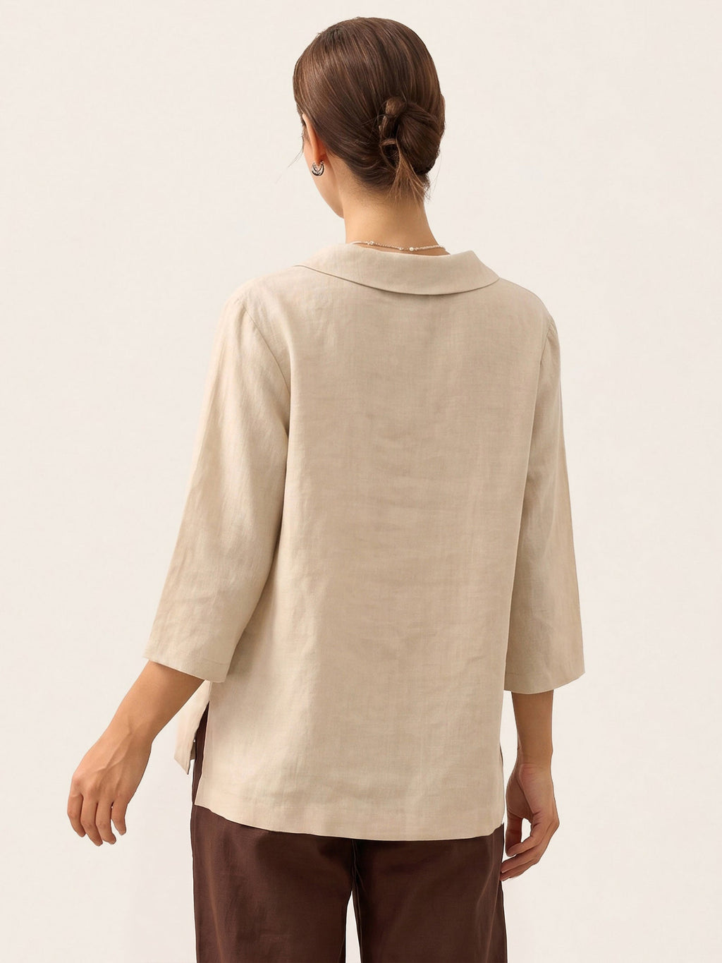 100% Linen Shawl V-Neck Half Sleeve Top JADE