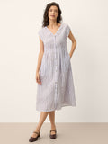 100% Linen Striped Tailored Cap Sleeve Maxi Dress AGNES