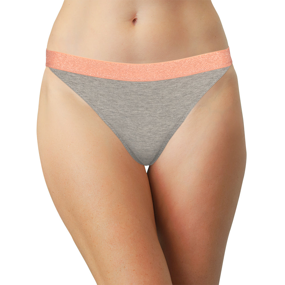 High Waist Cotton Thong with Shimmer Elastic