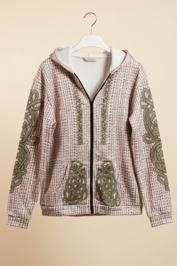 Women’s Printed Hooded Zip-Up Cardigan Sweater