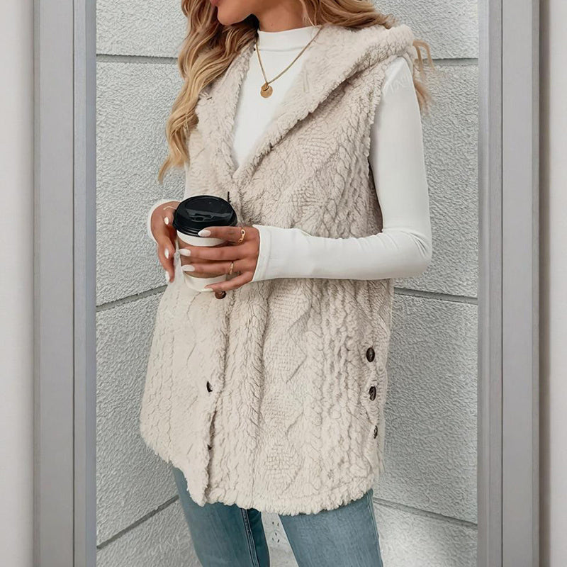 Women's Textured Sleeveless Hooded Vest