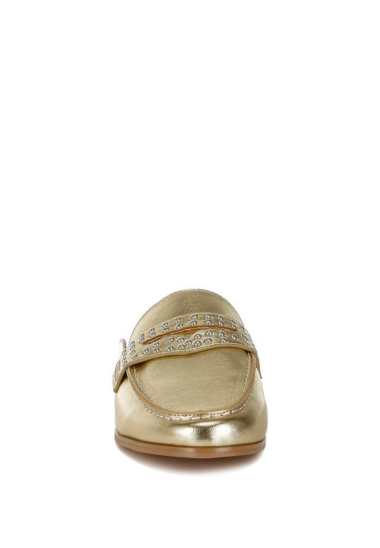 Size US 10 Gold Stud Detail Metallic Pleather Mules