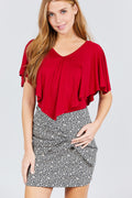 Juniors Size Medium Red V-Neck Flounce Top