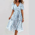 Chiffon Print V-Neck Dress – Elegant Two-Piece Set Midi Dress