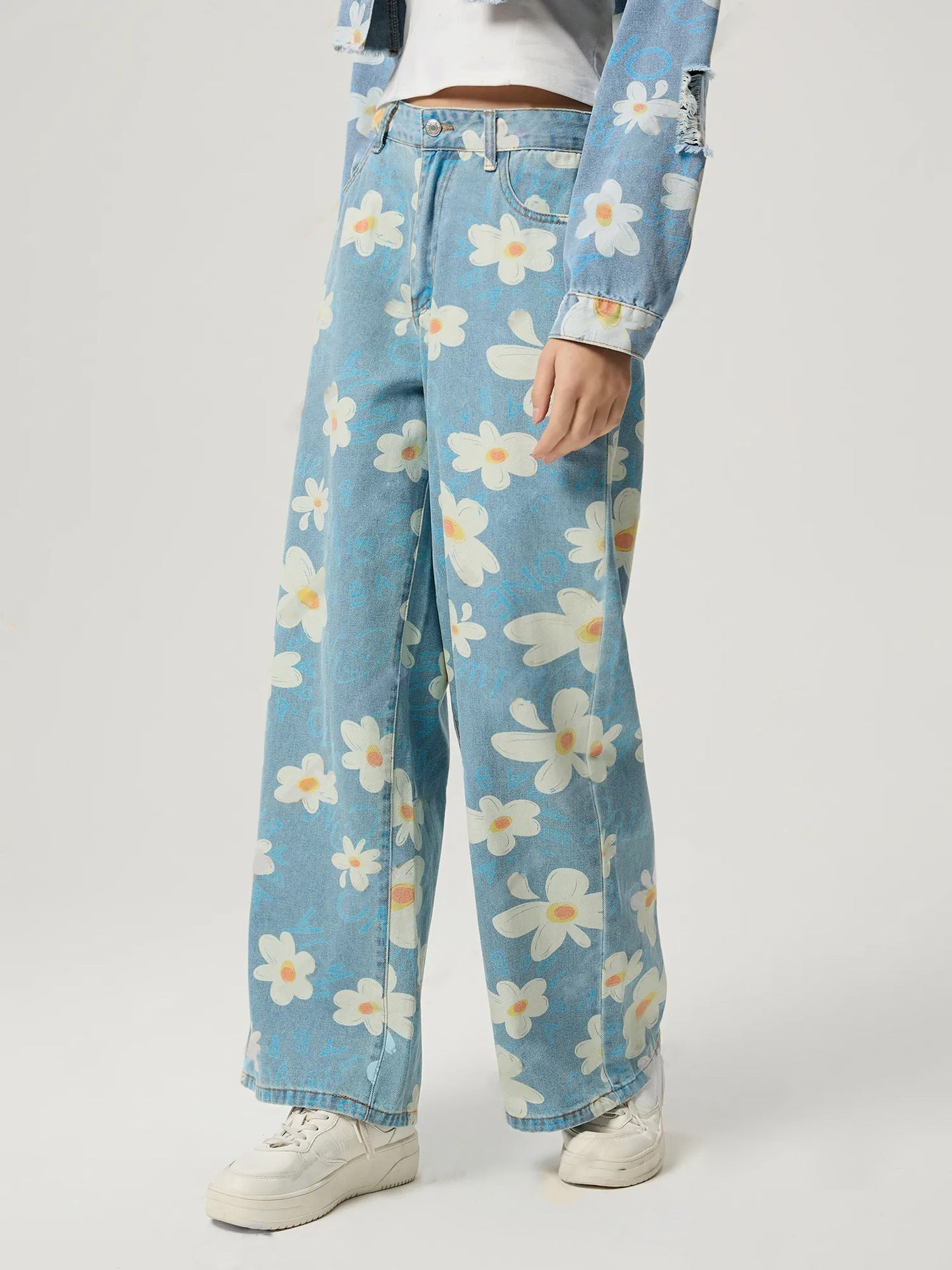 Women's Vintage Floral Print Straight-Leg Jeans