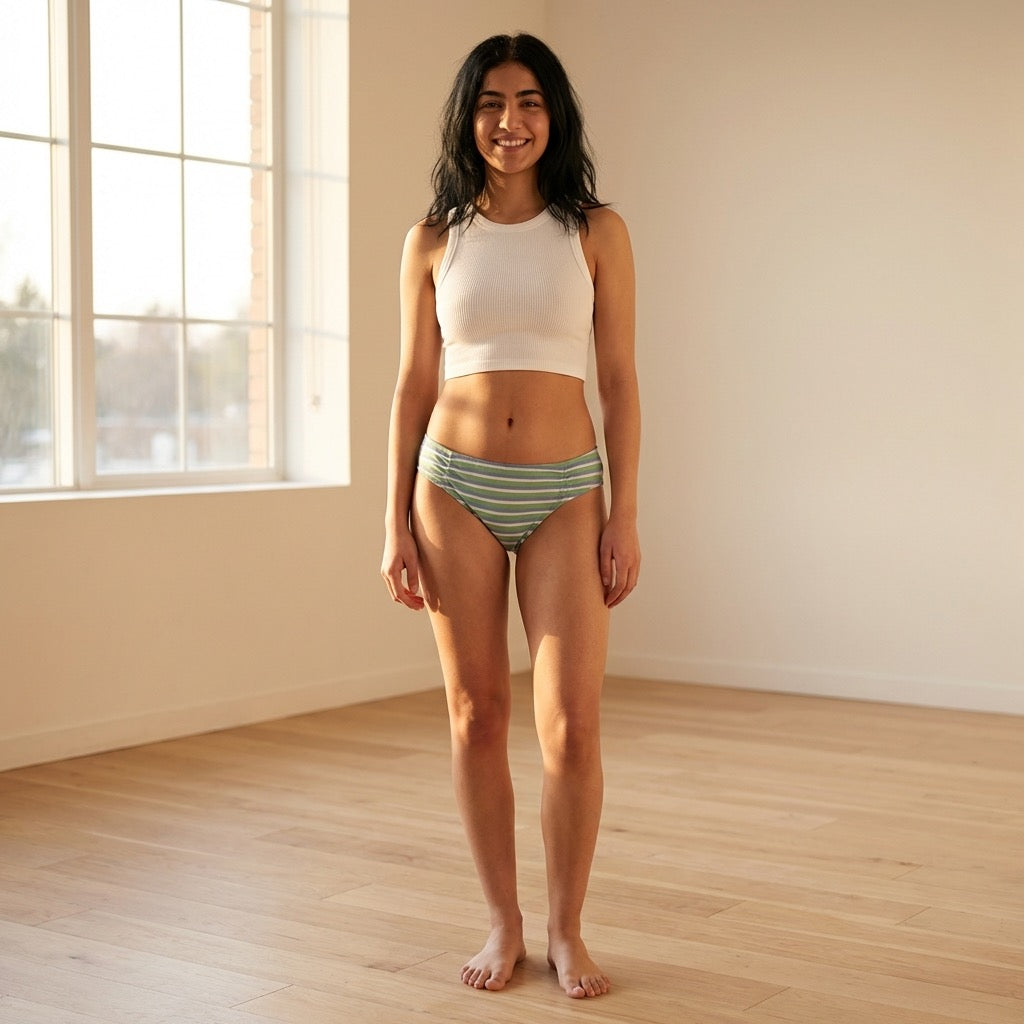 Blue and Green Striped Modal Bikini with Ruching